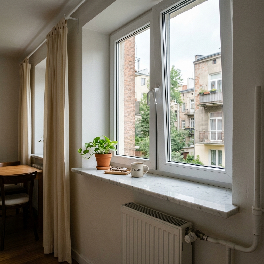 Realizacja parapetu z konglomeratu Misty Black — apartament